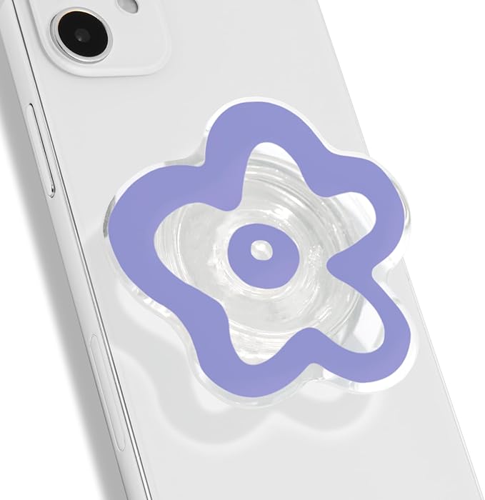 OnTheGrip Cute Transparent Daisy Flower Shape Design Mobile Phone Grip Multi Functional Collapsible Stand Holder for Smartphone Tablet Cell Phone Accessory (Violet)