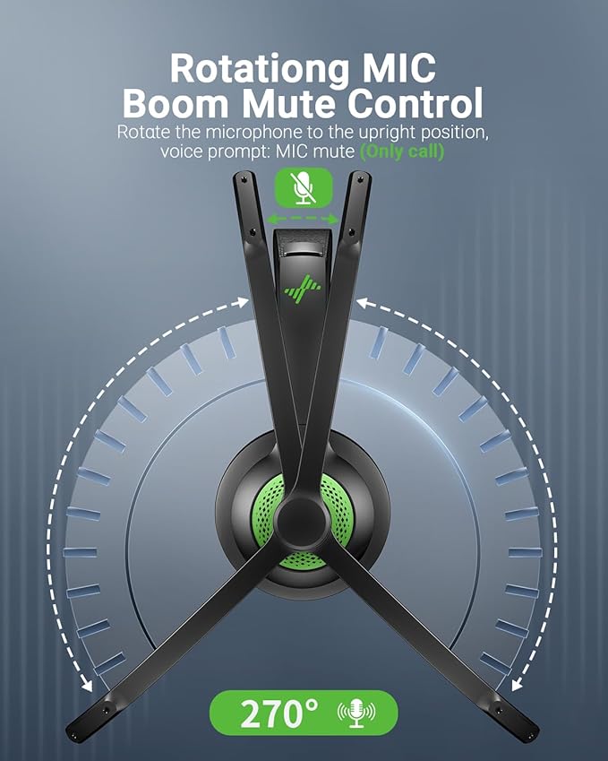 Wireless Headset with AI Noise Cancelling Microphone Bluetooth Headset - Bluetooth V5.2 Headphones with USB Dongle & Mic Mute for Computer/Laptop/PC/iPhone/Android/Cell Phones/Zoom-Green