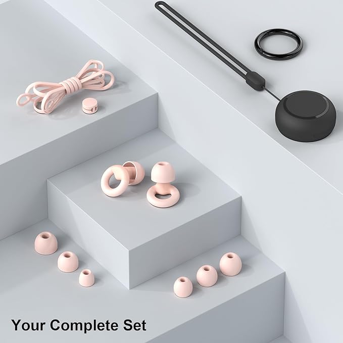 Earplugs for Sleeping,Noise Reduction Soft Silicone Ear Plugs with 7 Pairs Ear Tips&One Connection Cord,Hearing Protection Reusable Earplugs for Sleeping,Concert, Work&Sound Reduction 25dB-30db