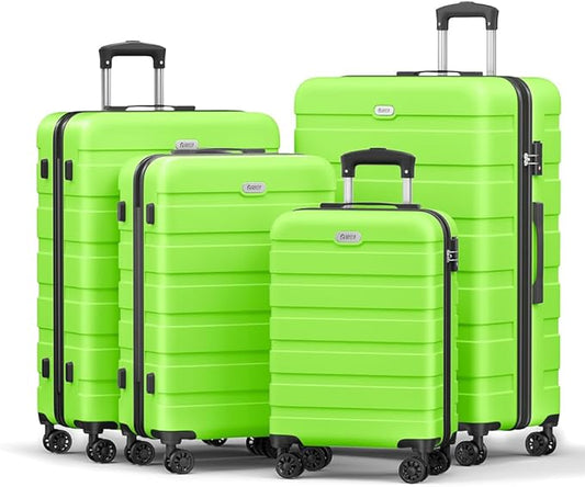 AnyZip Luggage Sets 4 Piece Hardshell Suitcase Set PC ABS Lightweight Travel Suitcases with 4 Double Spinner Wheels TSA Lock 20 24 28 32 Inch Apple Green