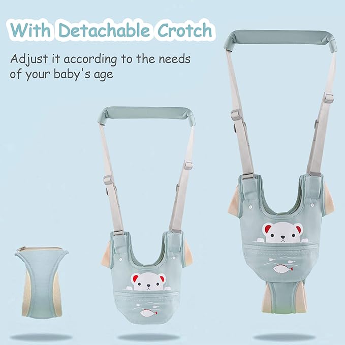 Baby Walking Harness Handheld Baby Walker Assistant Belt Adjustable Toddler Infant Walker Safety Harnesses Standing and Walking Learning Helper with Detachable Crotch for 9-24 Month (Green)