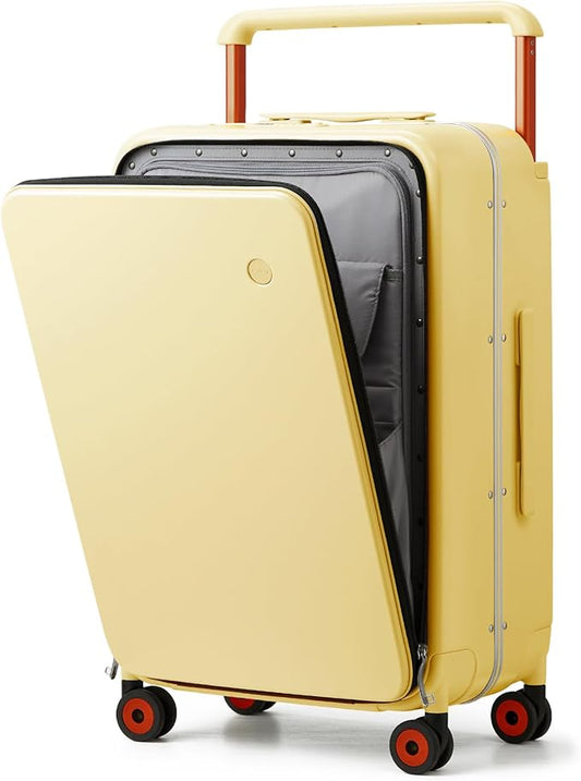 mixi Checked Luggage Wide Handle Luxury Design Rolling Travel Suitcase PC Hardside with Aluminum Frame Hollow Spinner Wheels, with Cover, 24 inch, Lark Yellow