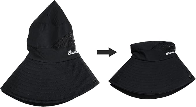 Women's Outdoor UV-Protection-Foldable Sun-Hats Mesh Wide-Brim Beach Fishing Hat with Ponytail-Hole
