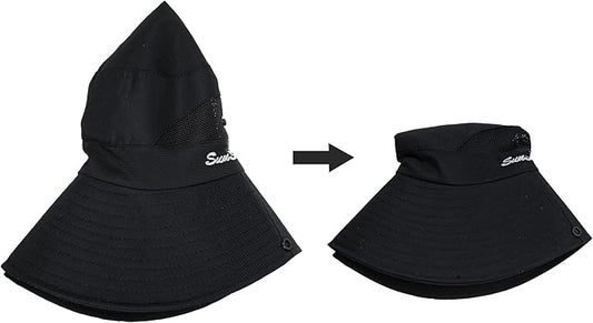 Women's Outdoor UV-Protection-Foldable Sun-Hats Mesh Wide-Brim Beach Fishing Hat with Ponytail-Hole