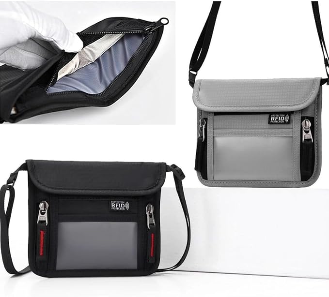 Passport Holder for Travel Pouch Neck Wallet for Traveling Women Men with RFID Blocking Waterproof and Slim Neck Pouch Adjustable Neck Strap (Black(Black zipper))