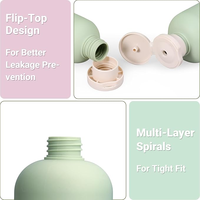 ASEVAT 10 oz Travel Refillable Shampoo and Conditioner Bottles, Travel Bottles for Toiletries, Plastic Squeeze Bottles with Flip Cap for Lotion, Liquids (3Pcs)