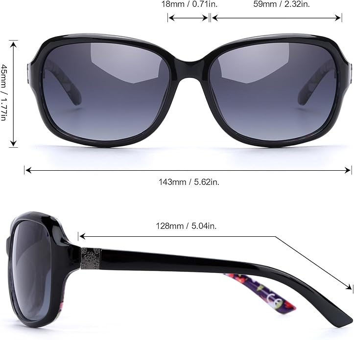 SIPHEW Polarized Sunglasses for Women | Vintage Square Sunglasses w UV400 Protection | Womens Wraparound Shade