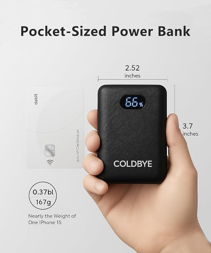 ColdBye Mini 𝟏𝟎𝟎𝟎𝟎𝐦𝐀𝐡 5V 2A/3A 7.4V/3A Heated Vest Battery Pack Compatible with Major Heated Clothing Brands, Ultra-Light Portable, USB, Type-C and DC Ports