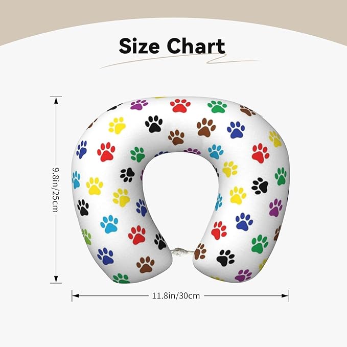 Comfortable Travel Pillow for Pain Relief Sleeping, Memory Foam Airplane Car Neck Pain Pillows Colorful Paw Prints, Funny Chin Head Support Cushion