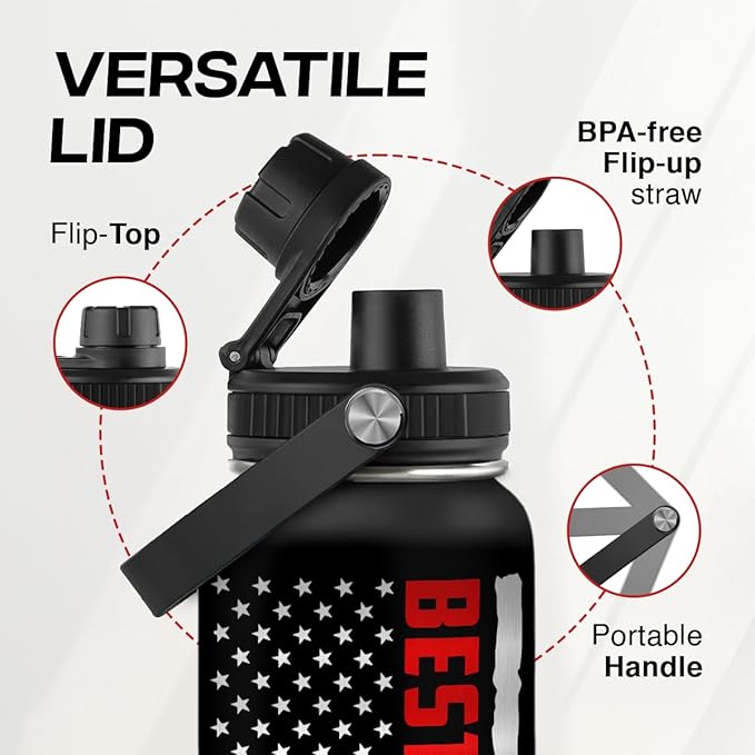 Best Dad Ever Water Bottle 32oz Stainless Steel Insulated Water Bottles - Gifts for Dads Daddy Father Papa from Son Daughter - Fathers Gifts for Birthday Christmas