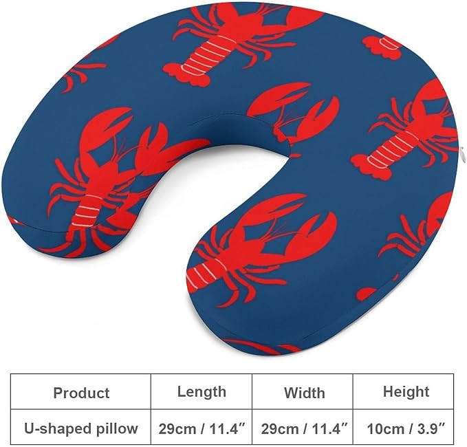 Unisex Travel Pillow U-Shaped Memory Foam Neck Support, Red Lobster American Flag Color Navy Blue U-Shape, Washable Airplane Car Nap Cushion