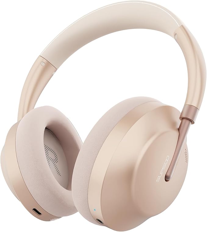 Wireless Bluetooth Headphones Active Noise Cancelling Over-Ear Headphones with Microphone for Cellphone/Laptop/Computer (Rose Gold)