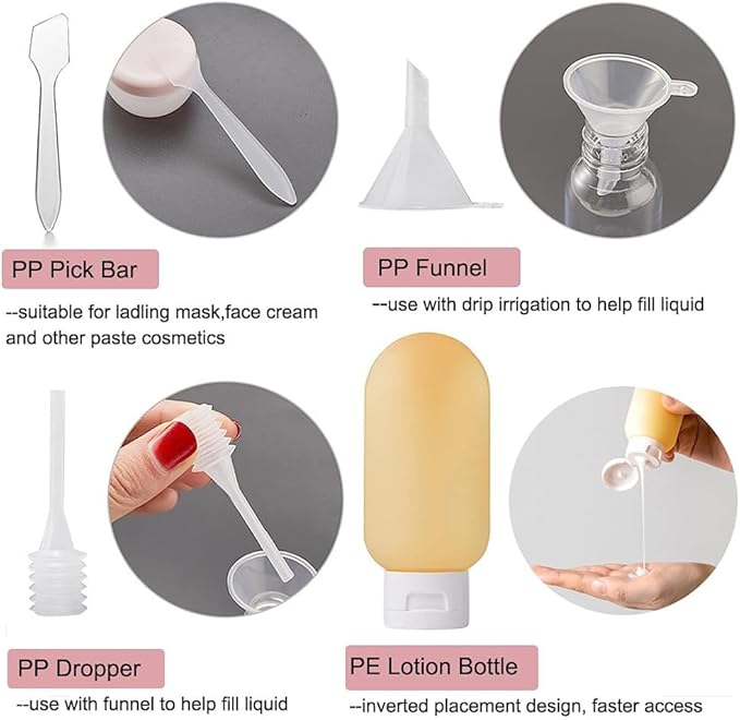 12 Pack Travel Bottles Set for Toiletries TSA Approved Travel Size Containers for Toiletries with Labels BPA Free Leakproof Squeezable Refillable Airplane Travel Accessories for Shampoo Conditioner