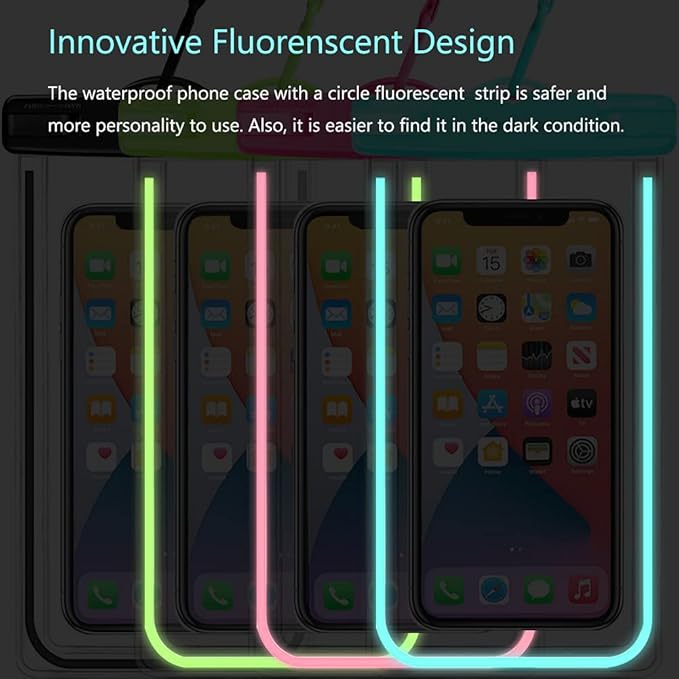 Waterproof Cell Phone Pouch Case, 4 Pack Universal Luminous Waterproof Phone Bag/Holder for iPhone, Samsung Galaxy, LG, Moto, Dry Bag for Beach, Shower, Pool, Kayaking, Snorkeling, Vacation