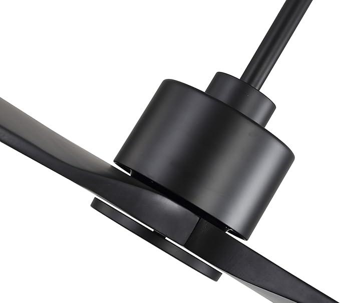 WINGBO 48" DC Ceiling Fan without Lights, 4 Carved Solid Wood Blades, 6-Speed Noiseless Reversible DC Motor, Modern Ceiling Fan No Light with Remote, Matte Black Finish with Black Blades, ETL Listed