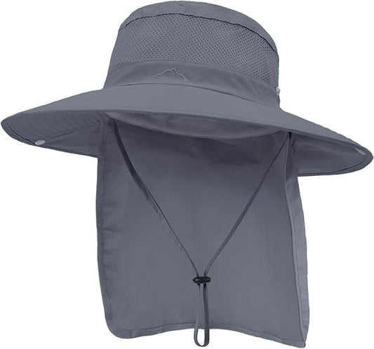 Outdoor Sun Hats with Stowable Neck Flap for Men Women UPF 50+ Mesh Summer Bucket Hat Wide Brim for Fishing Safari Hiking