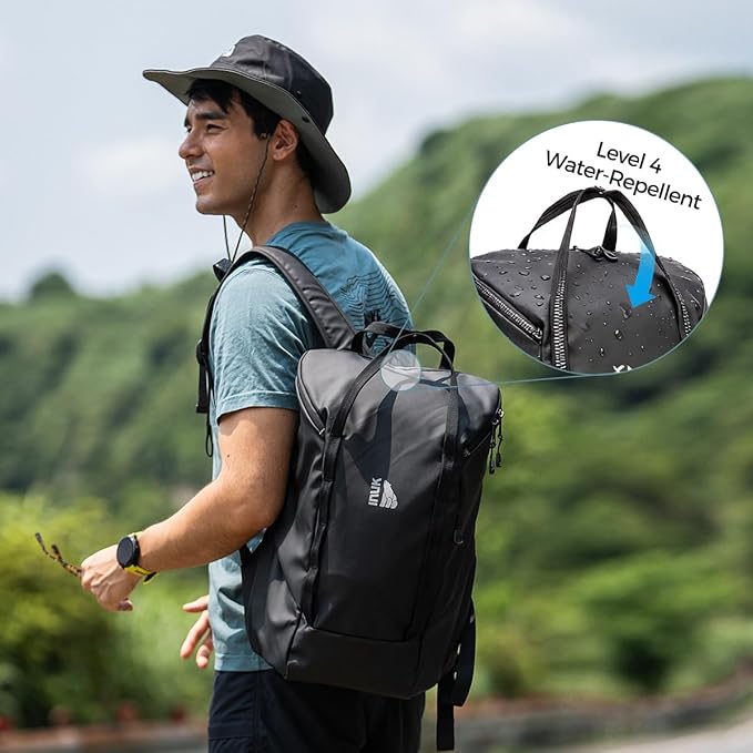 INUK Laptop Backpack for College Students & Work, 25L Lightweight Waterproof Backpack for Business Travel, Hiking Daypack with Padded Sleeve and Safety Whistle, Made from Recycled Materials，Black