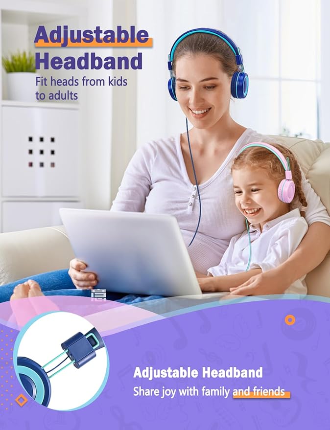 CN-Outlet Kids Headphones with Microphone for School PC PS4 PS5 Laptop Mac Switch Tablet Xbox One Earphone,Wired Foldable Kids Gaming Headset for Toddler Teens Adults