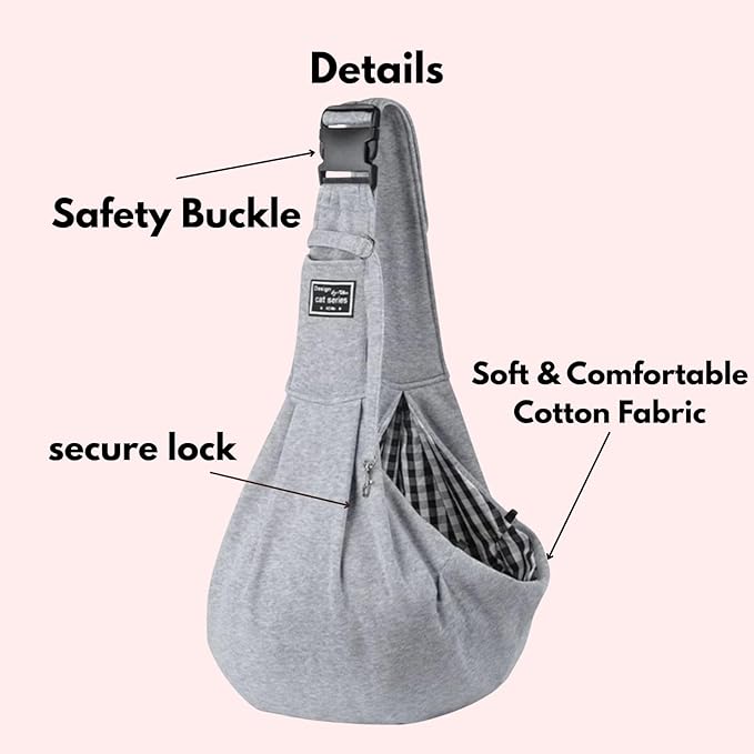 WOOFOOW Premium Dog & Cat Sling Carrier – Soft, Adjustable, Hands-Free Puppy Sling for Small Dogs, Reversible Cat Carrier Pouch, Travel & Outdoor Pet Sling with Safety Harness & Pocket (Gray)