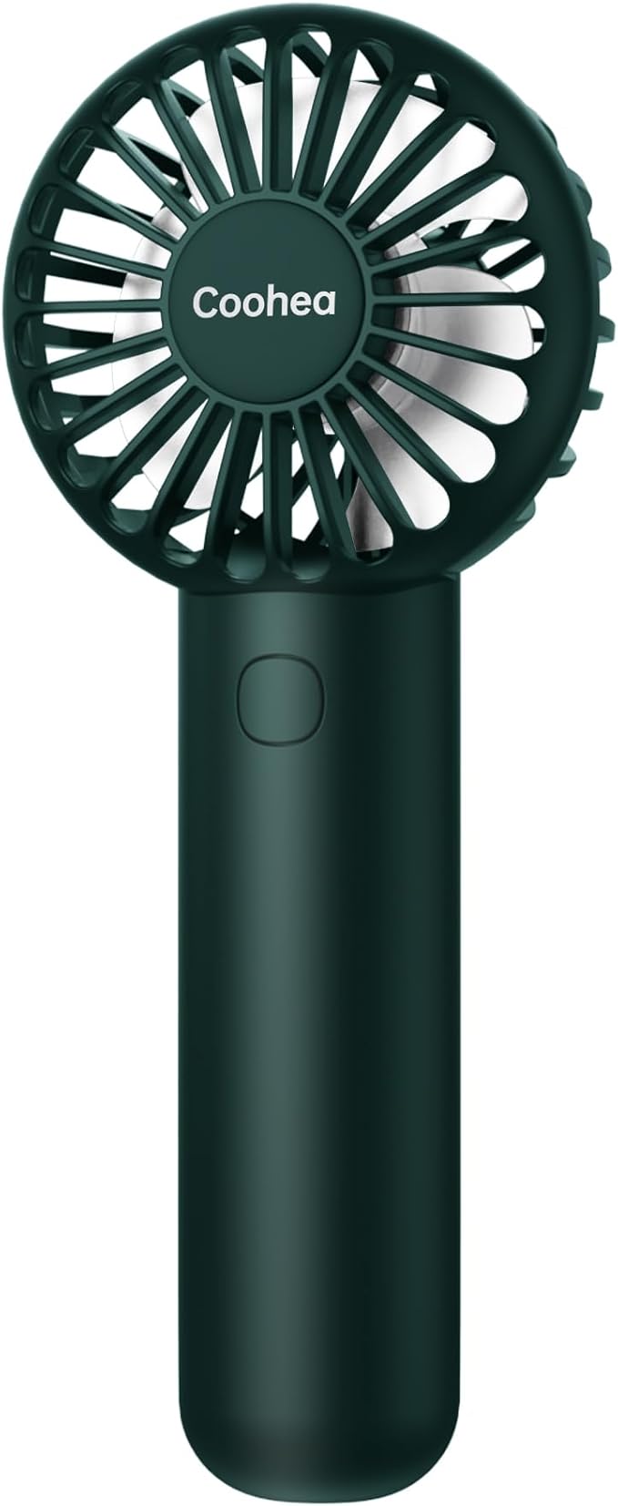 Coohea Mini Handheld Fan, Small Cute Design, 3 Powerful Speeds, USB Rechargeable Battery Operated, Personal Portable Fan with Base & Lanyard, for Eyelash Makeup Travel Beach Office Desk, Dark Green