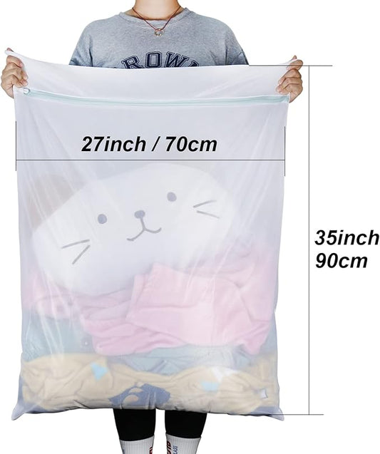 Large Mesh Laundry Bags, 2 Pack 35 in x 27 in Washable Fine Net Washing Machine Bags for Delicates, Blankets, Comforters, Bedding, Clothing, Toys, Pet Items