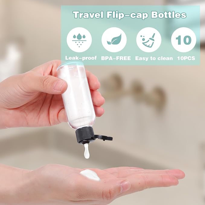 10PCS 1.7oz Travel Bottles for Toiletries Leak Proof Clear Plastic Empty Refillable Container with Flip Cap for Shampoo Conditioner Lotion Body Soap Cream Mini Travel Size Containers