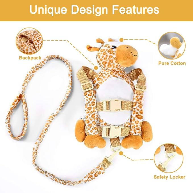 2 in 1 Monkey Toddler Safety Harness Backpack Children's Walking Leash Strap (giraffe)
