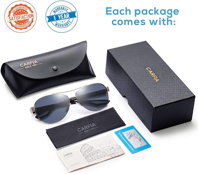 CARFIA Polarized Sunglasses for Women UV Protection Ultra-Lightweight Comfort Metal Frame Driving Glasses CA3210