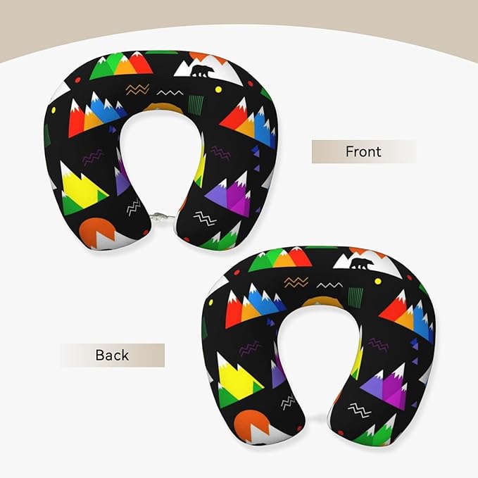 Comfortable Memory Foam Neck Pillow Colorful Mountain Bear Black, Travel U Shaped Airplane/Car/Flight Pillows with Removable Zipper Cover, Chin Head Neck Support Cushion
