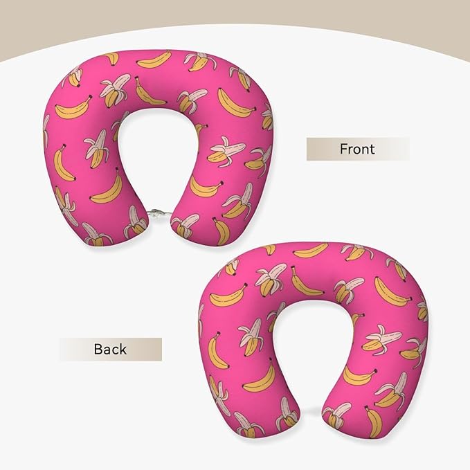 Neck Travel Pillow, Women Men Washable Airplane Car Pillows Hawaiian Banana Pink, Head Support Rest U Shaped Cushion Comfortable for Watching TV