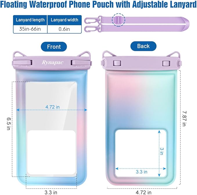[Floatable] Waterproof Phone Pouch 2 Pack - [Up to 8.5"] IPX8 Floating Waterproof Phone Case Dry Bags with Adjustable Lanyard for Beach Vacation Travel Cruise Ship Pool Kayak Essentials