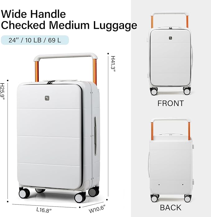 Hanke Top Opening 24 Inch Luggage with Spinner Wheels, Aluminum Frame All-PC Hard Shell Medium Suitcase, Zipperless Trunk Wide Handle Luggage, TSA Checked-Medium(Smoke White, 69L)