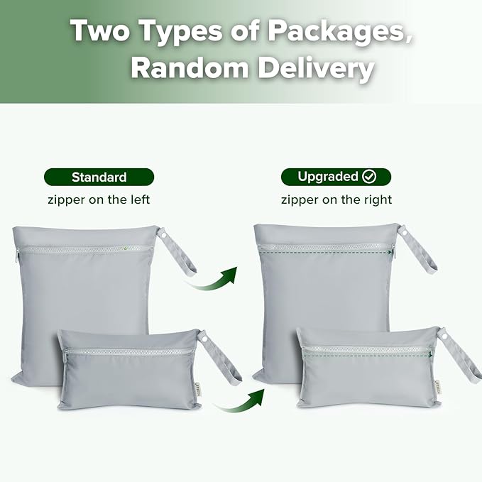 haakaa Waterproof Wet Bags for Baby Wet Dry Bags for Cloth Diaper, Swimsuit & Travel, 2pcs, Grey