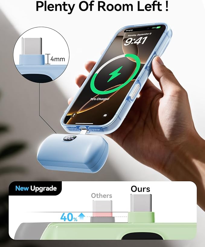 [2 Pack] Mini Portable Charger Usb C, 5000mAh Cell Phone Portable Power Bank, 22.5W Max Fast Charging Battery Pack for iPhone17/16/15/Android etc, Travel Essential, LCD Display, Light Green&Light Blue