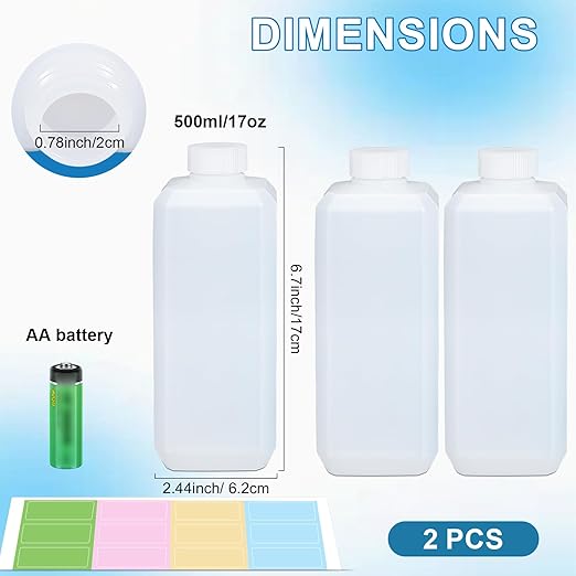 18oz Leak Proof Plastic Bottles with Caps, Laboratory Reagent Bottle, Reusable Small Pill Storage Containers for Travel, Classrooms, Home (2 pack translucent)