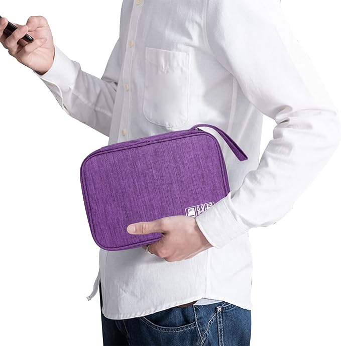 Electronics Travel Organizer,Portable Waterproof Electronic Travel Storage Bag for Small Charging Cord Storage,Charger,Small Electronics,SD Card etc,for Travel,Business -Purple