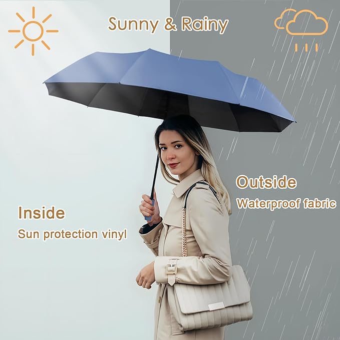 2-Pack Windproof, Waterproof, UV-Blocking Portable Travel Umbrella, Compact Sun & Rain Folding Umbrella, Double Rib Structure, Large Auto Open and Close Car Umbrella