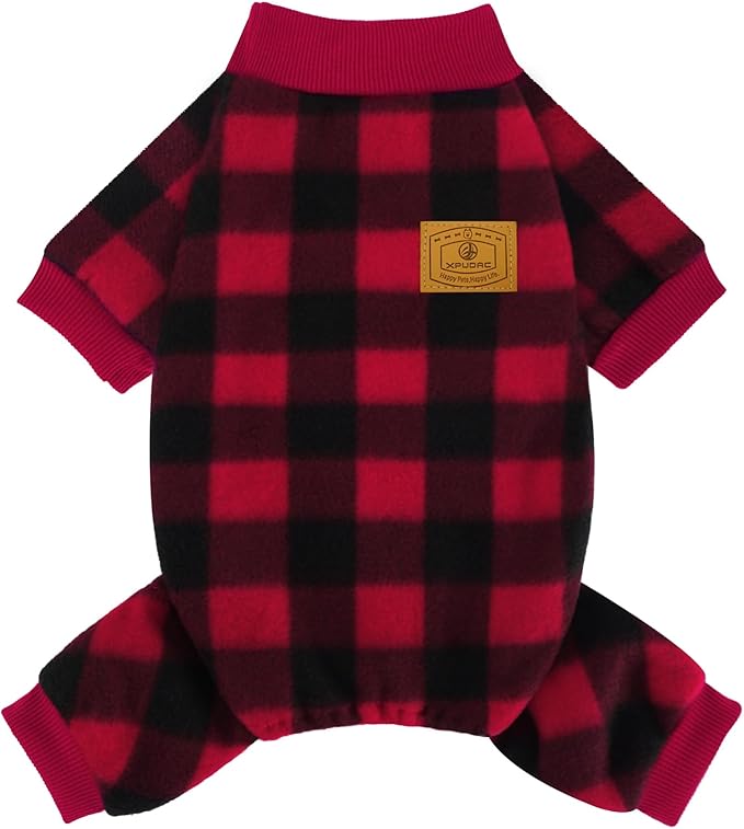 XPUDAC Dog Christmas Pajamas Plaid Dog Clothes for Small Medium Dogs Girl Boy Fleece Pet Sweater for Winter Christmas(XX-Large)