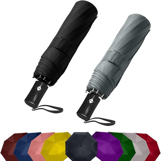 SIEPASA Two Packs Auto Open & Close Small Travel Umbrella Compact for Backpack-Umbrellas for Rain, Windproof Lightweight Strong Mini Portable Umbrellas for Men and Women.& Black, 2 Pack