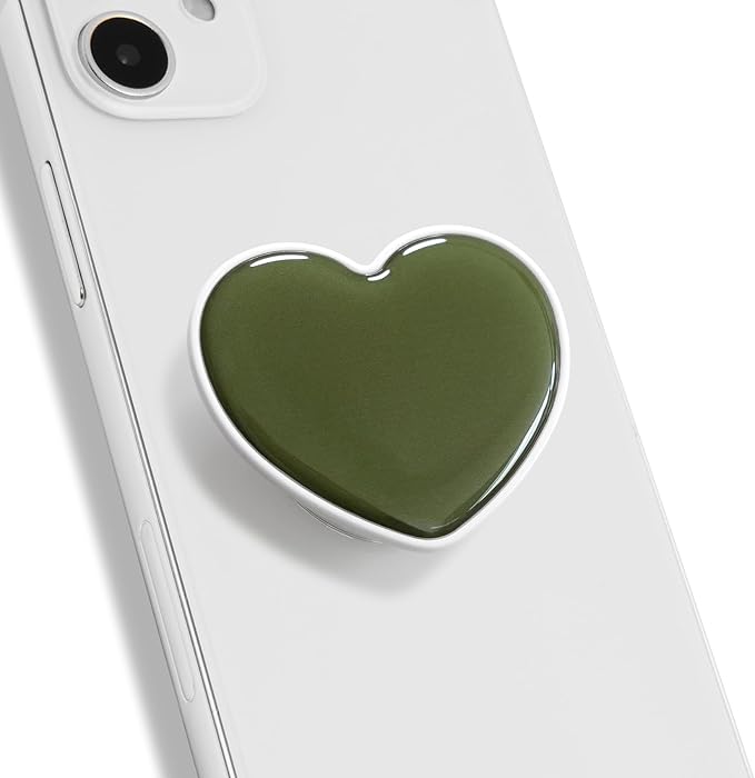 OnTheGrip Cute Solid Macaron Color Heart Shape Collapsible Mobile Phone Grip Stand Holder for Smartphone Tablet Cell Phone Accessory (Jade Green)