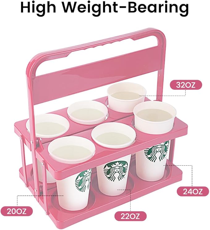 Reusable Drink Carrier with Handle for Delivery Drivers Portable Cup/Coffee Holder Accessories for Delivery, Foldable Drinks Caddy with Tray, Car Durable Plastic Festive Bottle, Vacation Container
