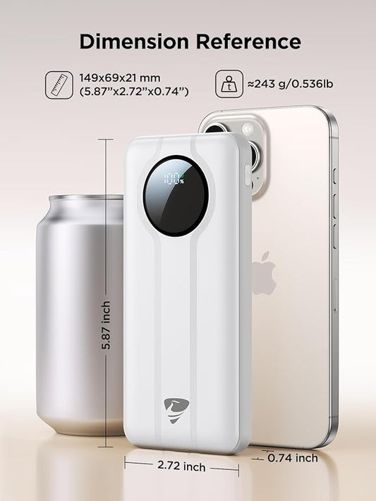 Aioneus Power Bank, 10000mAh Portable Charger with Built in Cables Fast Charging 22.5W USBC in/Out Travel PowerBank Battery Pack for iPhone 17 16 15 14 13 12 Samsung Galaxy S24 A15 Android Phone(1 Pk)