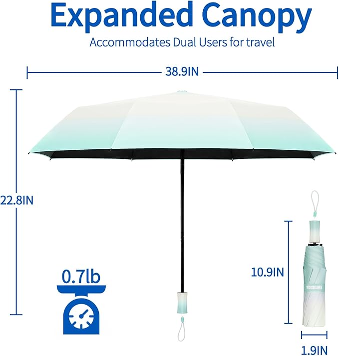 Yoobure Windproof Travel Umbrella with Wood Handle - Automatic Umbrellas for Rain & UV Sun Protection, Compact 46" Large Canopy, Lightweight Backpack Portable for Walking & Outdoor