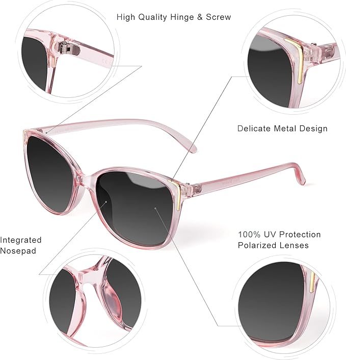 Face Shadow Polarized Sunglasses for Women, Cat Eye Sunglasses for Small Face Ladies Ultralight UV400 Protection