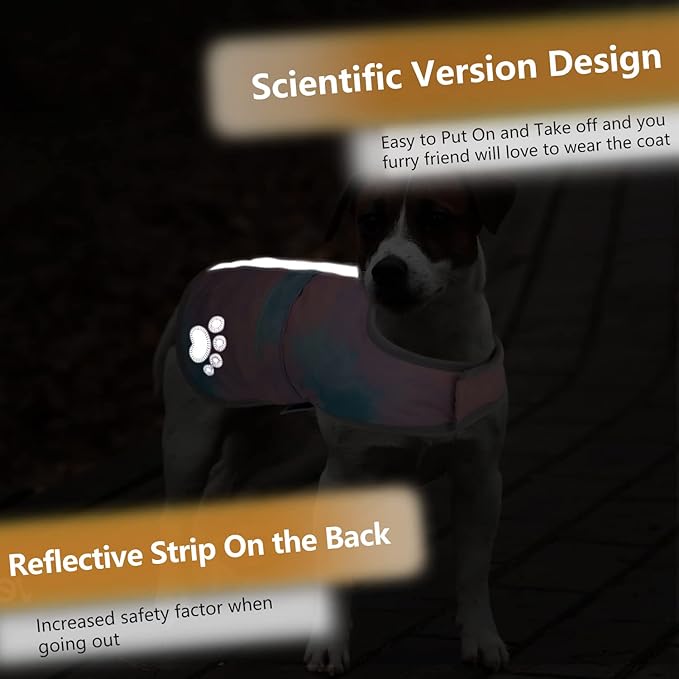 Queenmore Dog Winter Coat, Cold Weather Fleece Jacket for Dogs, Waterproof Reflective Reversible, for Small, Medium and Large Dogs (Tie-Dye, L)