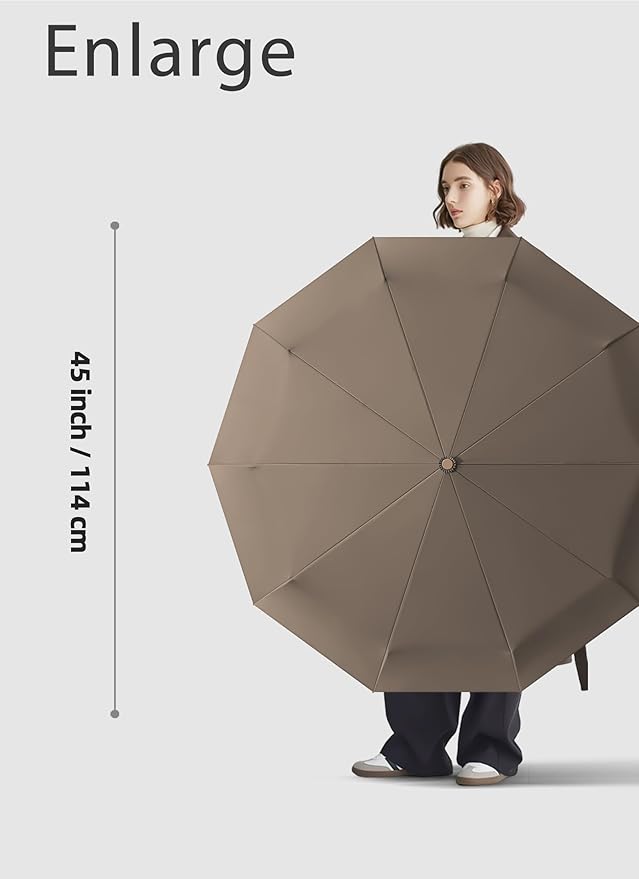 Rain Cats Large Umbrella 45 Inch diameter Umbrellas for rain Strong10 Ribs Fiberglass Windproof big Compact Automatic portable Folding Travel/Thick Fabric/Wood handle