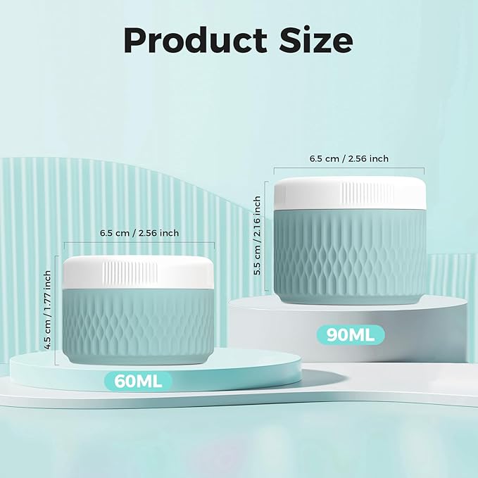 BPA Free Silicone Cream Jars - TSA Approved 3oz Travel Size Containers, Leak-proof with Lid for Cosmetic, Face, Hand, Body Glitters
