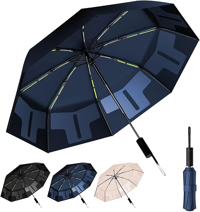46-inch Automatic Travel Umbrella 3-in-1 Wind & Rain & UV Protection, 5s Quick Fold, Effortless Storage, Non-Rebound Design, Durable