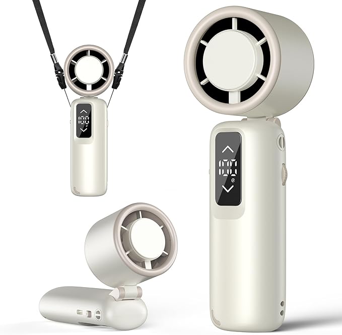 Guirngou Portable Handheld Turbo Fan, 1-100 Gear Wind, Battery Operated, Up to 23 Working Hours, 3 IN 1 Personal Fan with Air Turbo Tech, Cooling Essentials for Indoor/Outdoor(White)