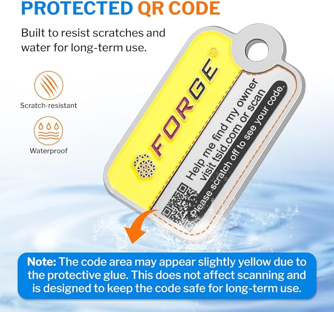 Forge Lost and Found Luggage Tags, Global Luggage Tracking Tag, WorldTracer Compatible, Travel Sentry Powered Baggage ID System for Luggage, Bags, Suitcases, and More (Yellow 4 PK)